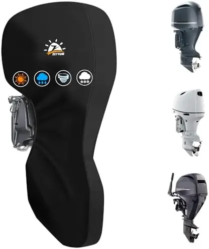

Zettum 600D Waterproof Outboard Motor Cover for 150-225 HP Engines - Heavy Duty & Fade-Resistant, Black
