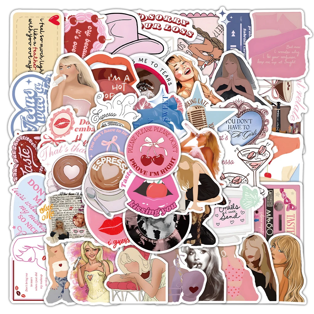 10/30/50pcs Singer Sabrina Carpenter Cartoon Stickers Decal DIY Stationery Luggage Phone Guitar Waterproof Kid Toy Sticker Decor