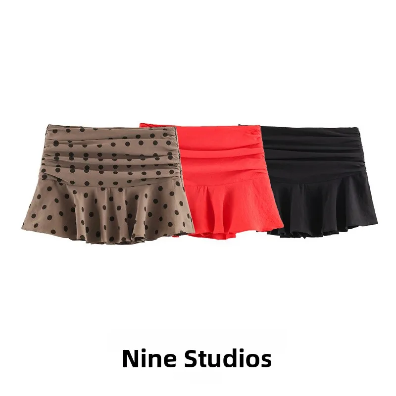 Sexy  Polka Dot Print Layered Drapey Skirt Short Women's Fashion Spring Autumn Polyester Fabric A-Line Skirt Midi Skirt