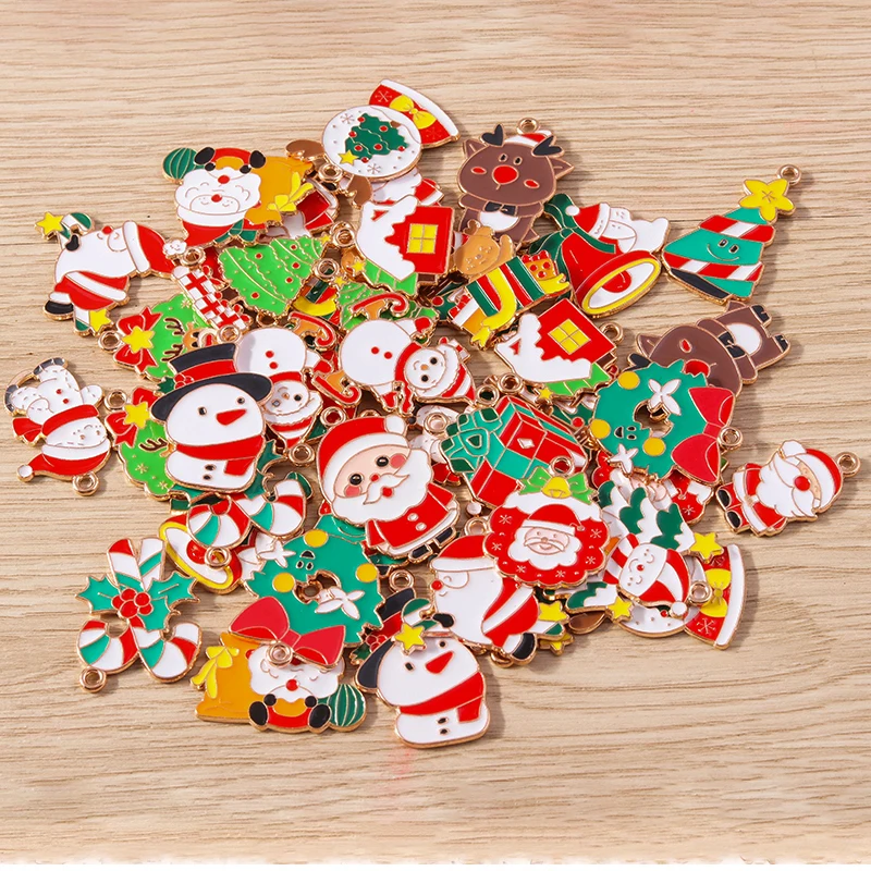 10 teile/los mischen Cartoon Emaille Weihnachten Santa Claus Baum Schneemann Charms für Schmuck machen Ohrringe Halskette DIY Handwerk liefert – Detail 2