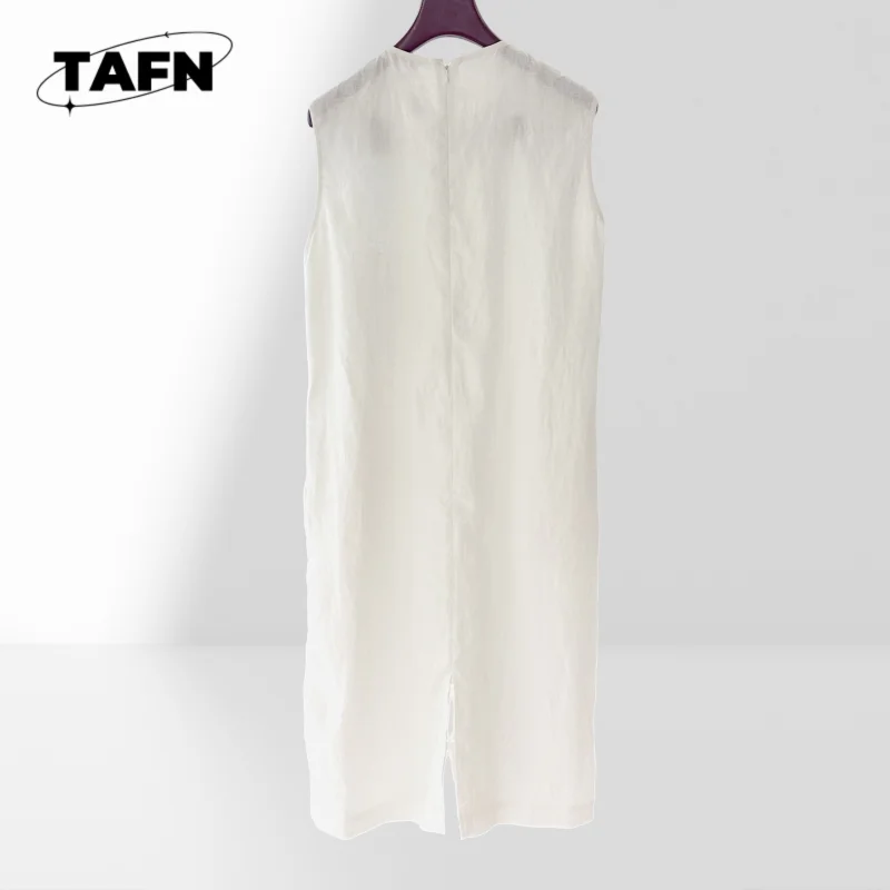 Abito con tasca in gilet di lino glutinoso morbido Temperamento di High Street Bellissimo abito in cashmere di ispirazione vintage – Morbido AG1407