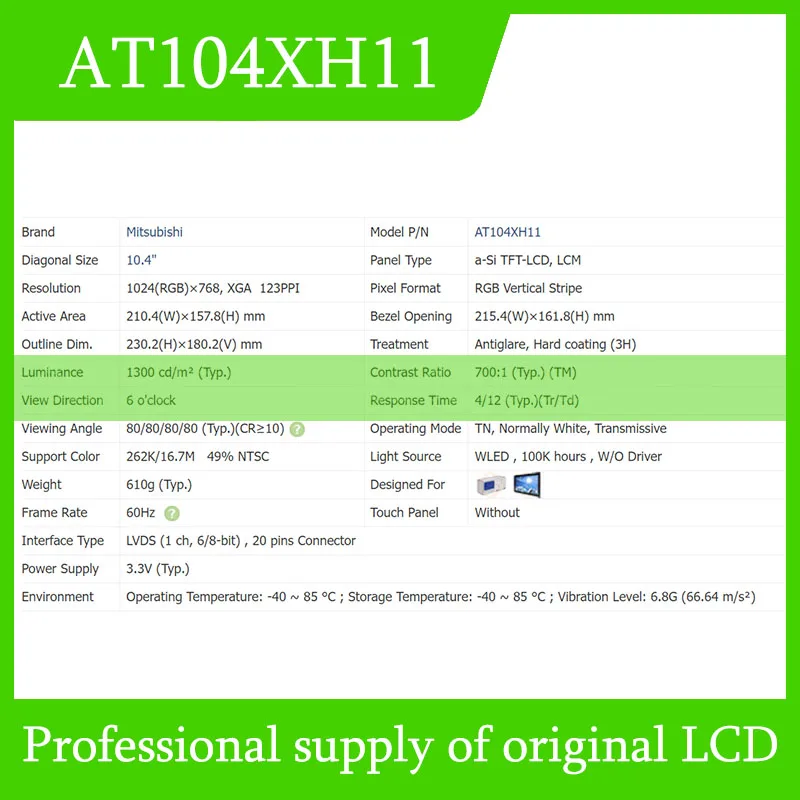 Pantalla LCD AT104XH11 de 10,4 pulgadas, completamente probada, envío rápido