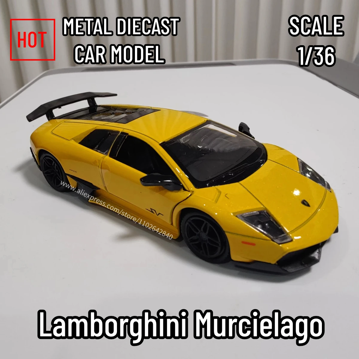 1/36 Lamborghini Murcielago Car Model Replica, Scale Metal Miniature Art Vehicle Interior Decor Diecast Xmas Gift Kid Boy Toy