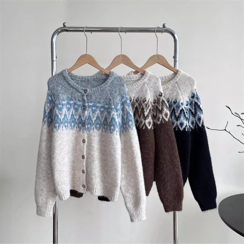 

Winter Warm O-neck Sweater Autumn Women Long Sleeve Knit Cardigan Elegant Loose Knitted Top Fashion Korean Casual Knitwear