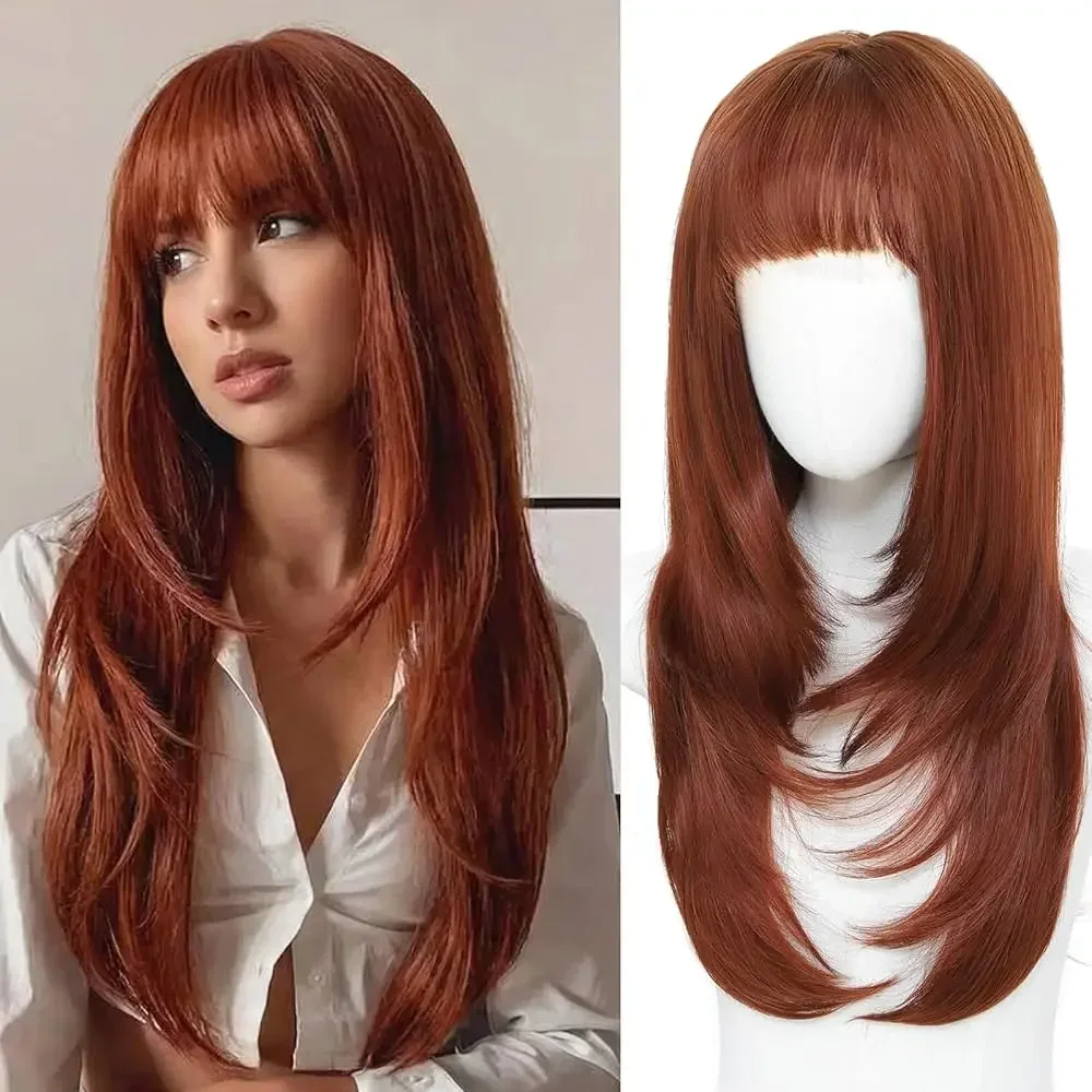 

1pc Women's Long Straight Black Synthetic Wig - Heat Resistant Up to 356°F, Voluminous Layers & Bangs, Natural Look for Everyday, Parties, Photoshoots - Compatible with All Light Beige Tones & Hairstyles, Party Accessory