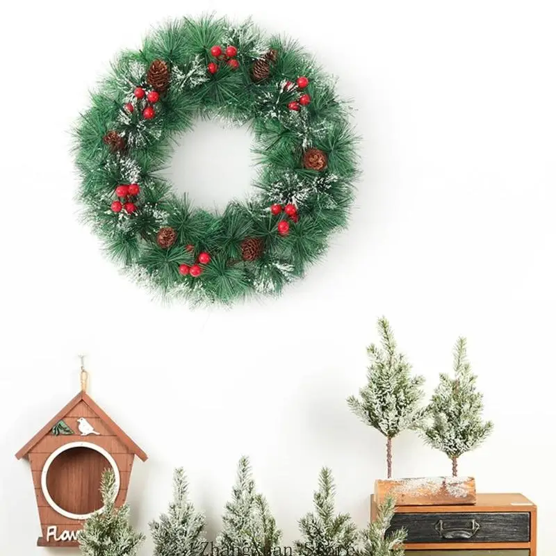 Weihnachtskranz für den Innenbereich mit rotem Rand und künstlichem Kiefernholz für den Tür- und Wandeingangsbereich 3XUF – Detail 8