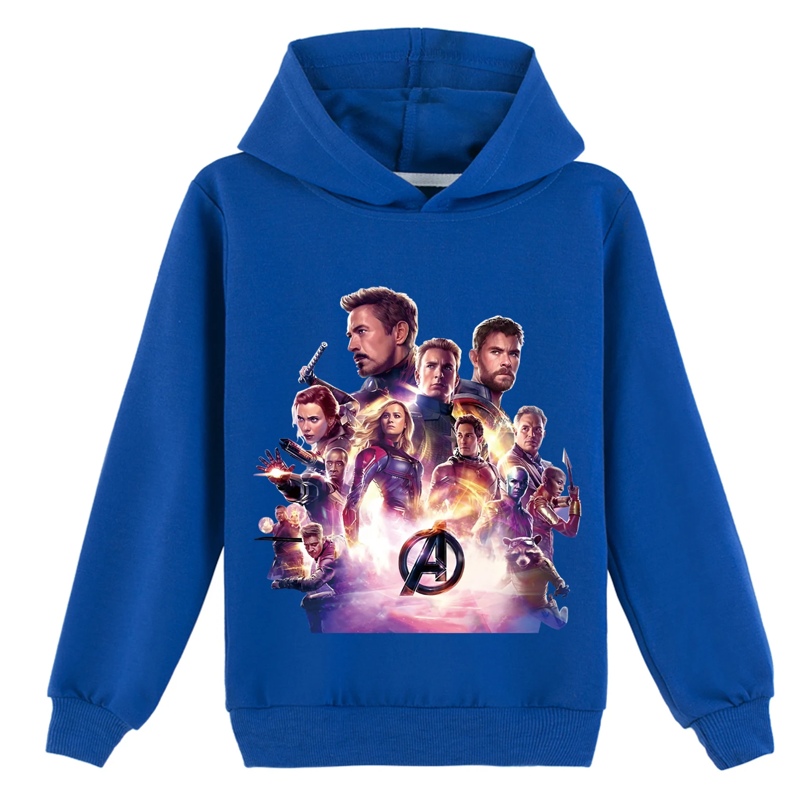بلوفر شبابي بأكمام طويلة مع قلنسوة The Avengers بلوزات فضفاضة، سويت شيرت أساسي لخريف الربيع مع غطاء للرأس (2-14 سنة)