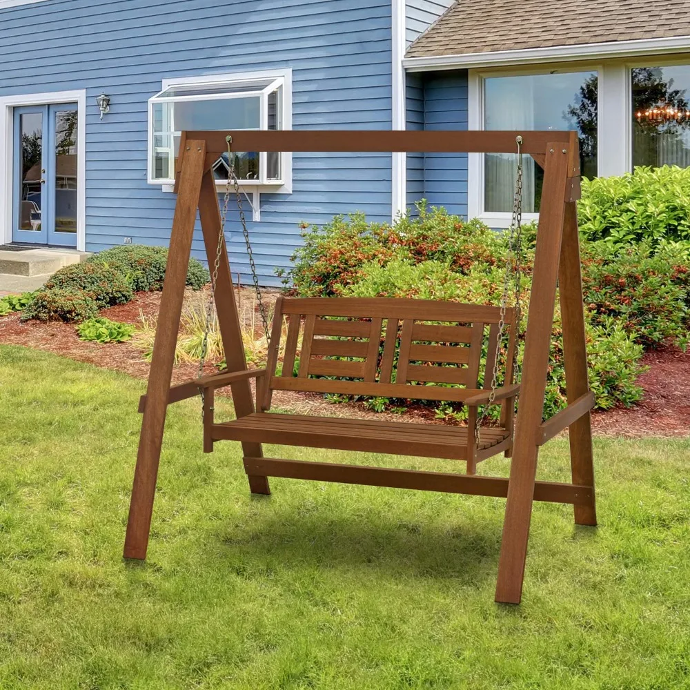 2024 New Hardwood 4ft Porch Swing for Patio, Garden, Outdoor, 2 Seater with Stand