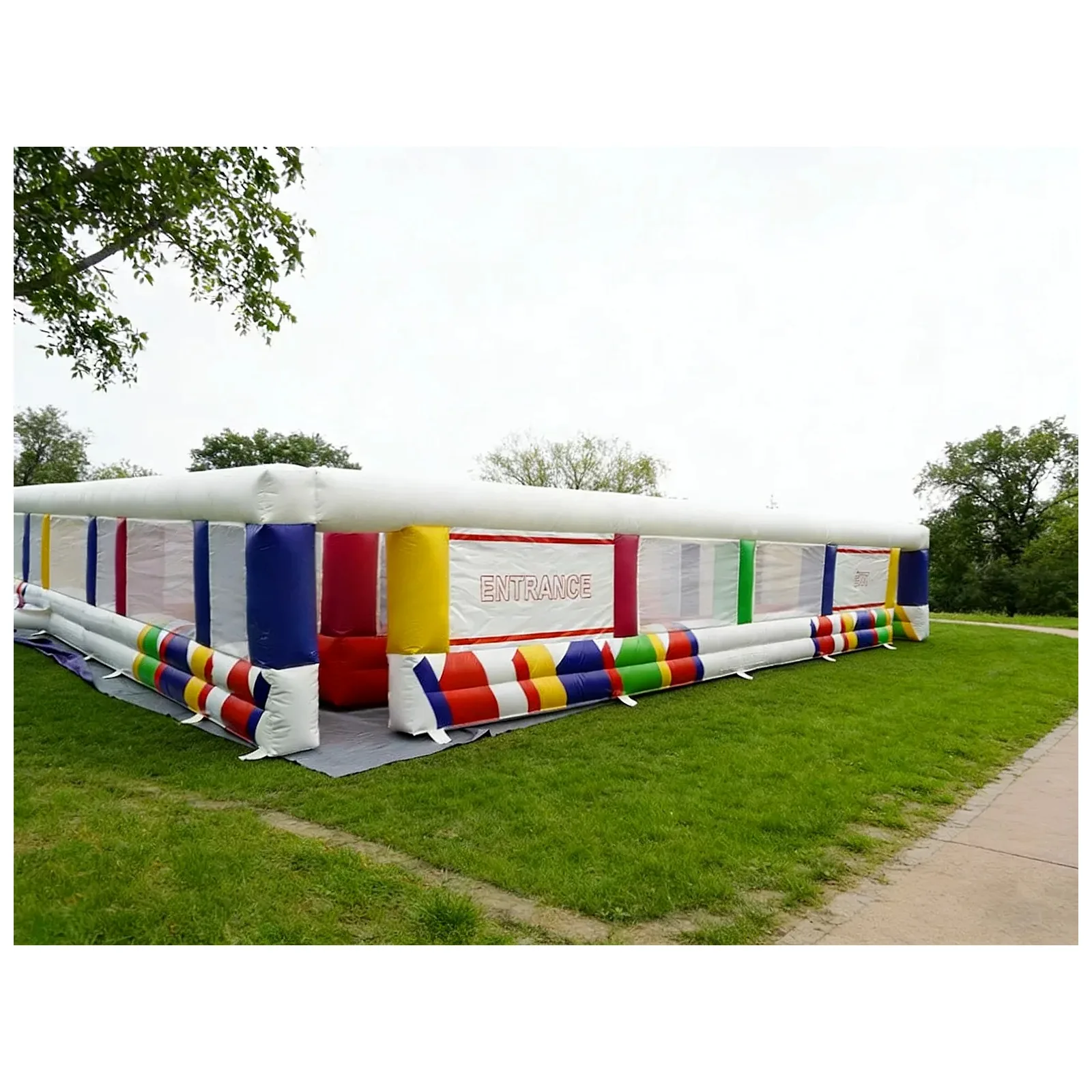Commercial White Multicolor Mesh Covered Inflatable Maze 12X12m 39X39ft with Blower Rental Challenge Outdoor Party Events