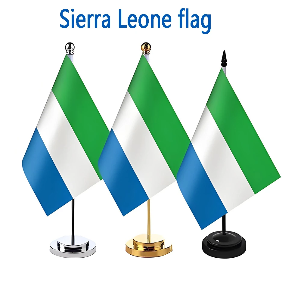 Office Desk Flag of Sierra Leone Flag 14x21cm Polyester Small Flag Sierra Leone National Banner Desk Ornaments Flags