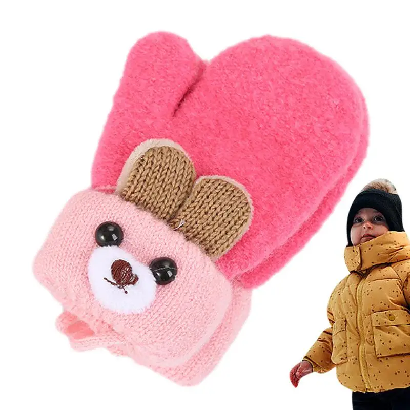 

Cute Cartoon Bear Baby Gloves Winter Knitted Wool Infants Mittens Thick Warm Full Rope Gloves For Boys Girls Toddlers 0-3 Years