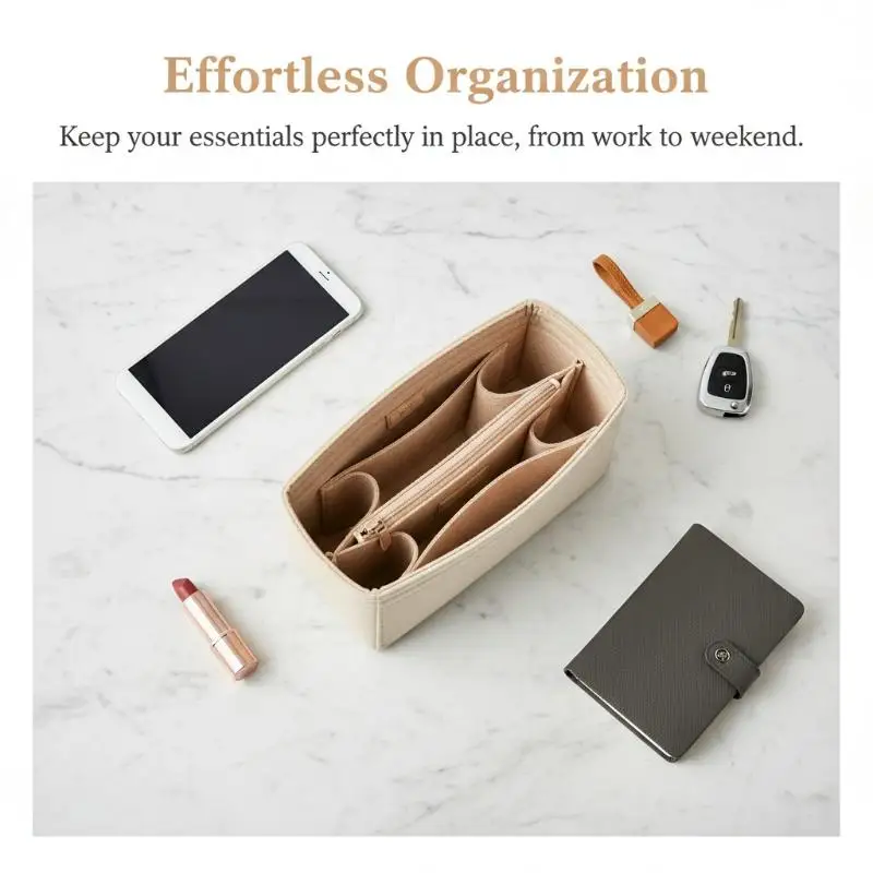 1PC Felt Insert Bag Organizer, Makeup Organizers, Liner Perfect for Brand Women's Handbags For And Cosmetic Bags
