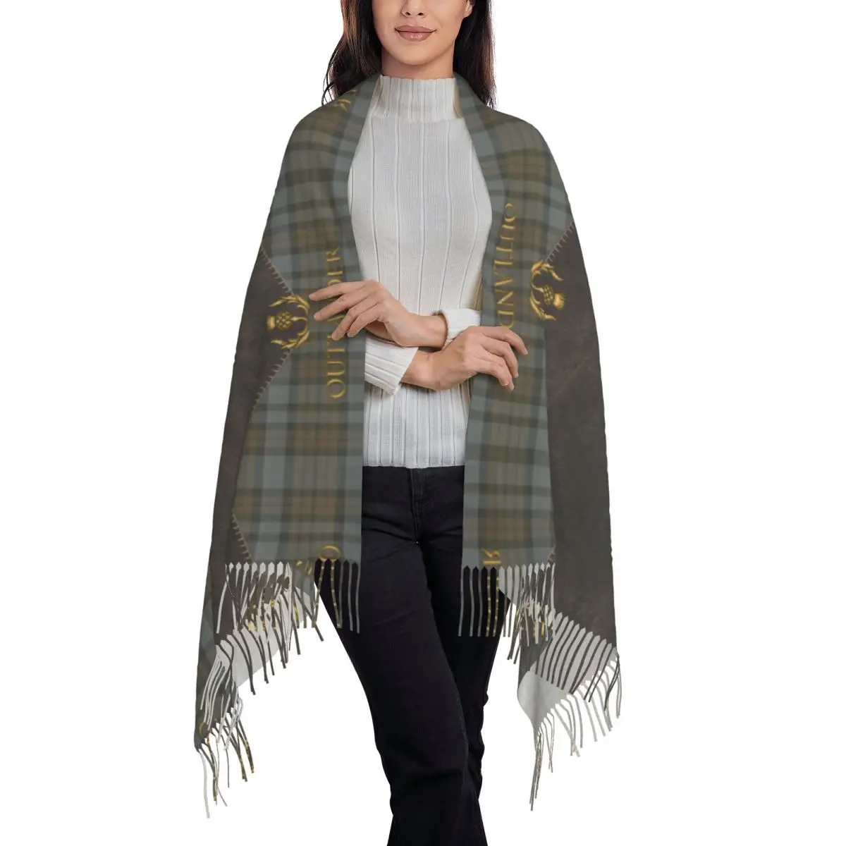 Senhora longo e tartan outlander padrão cachecóis feminino inverno outono grosso quente borla xale envolve moderno xadrez verificação textura cachecol