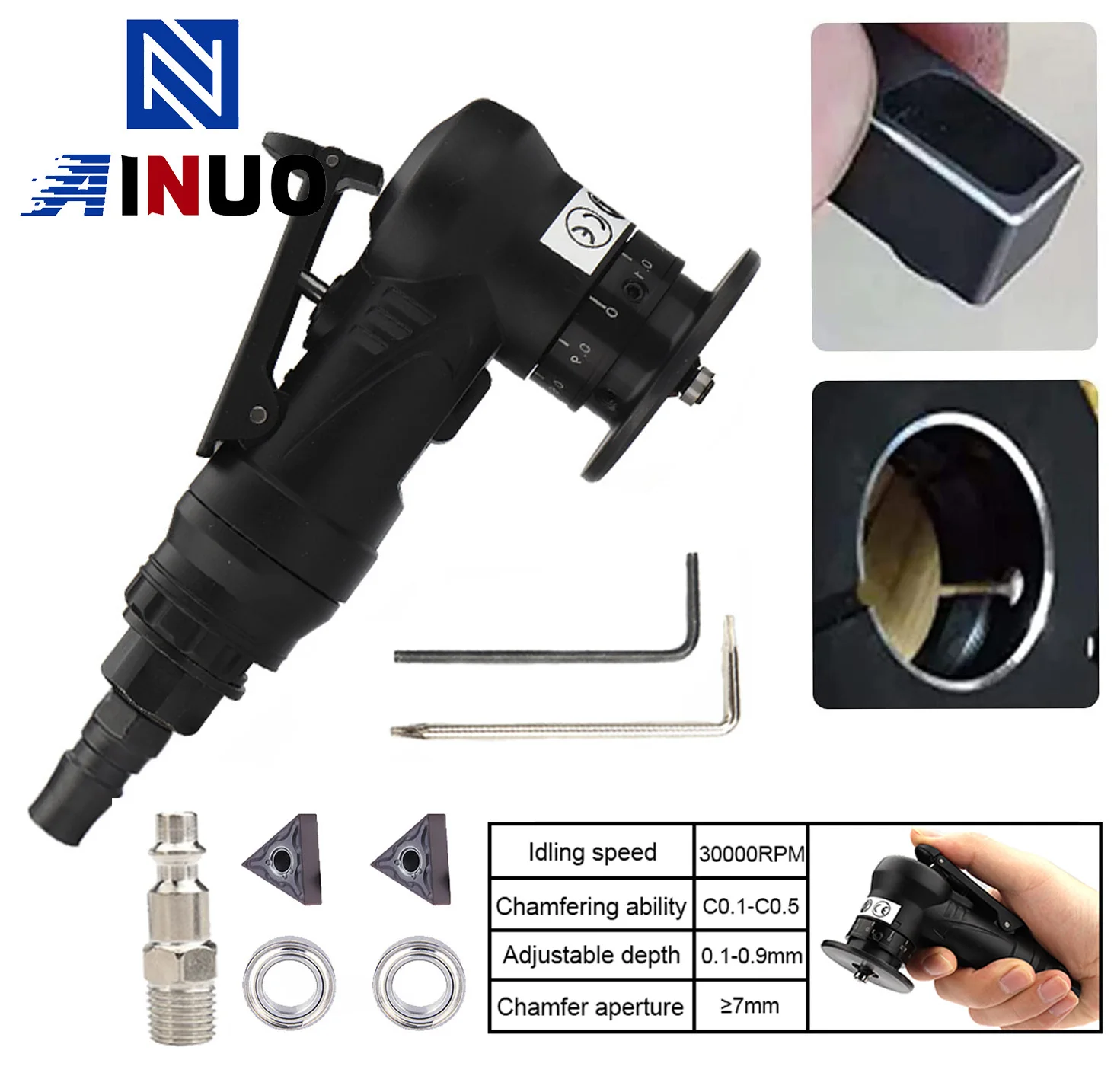 45° Handheld Pneumatic Chamfering Machine Mini Arc Beveling Machine for Metal Trimming and Deburring US/EU/JP Connector