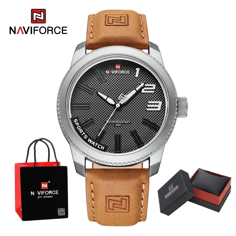 

Новый стиль NAVIFORCE часы для мужчин 2025 новые оригинальные кожаные модные повседневные спортивные водонепроницаемые кварцевые наручные часы посылка подарки