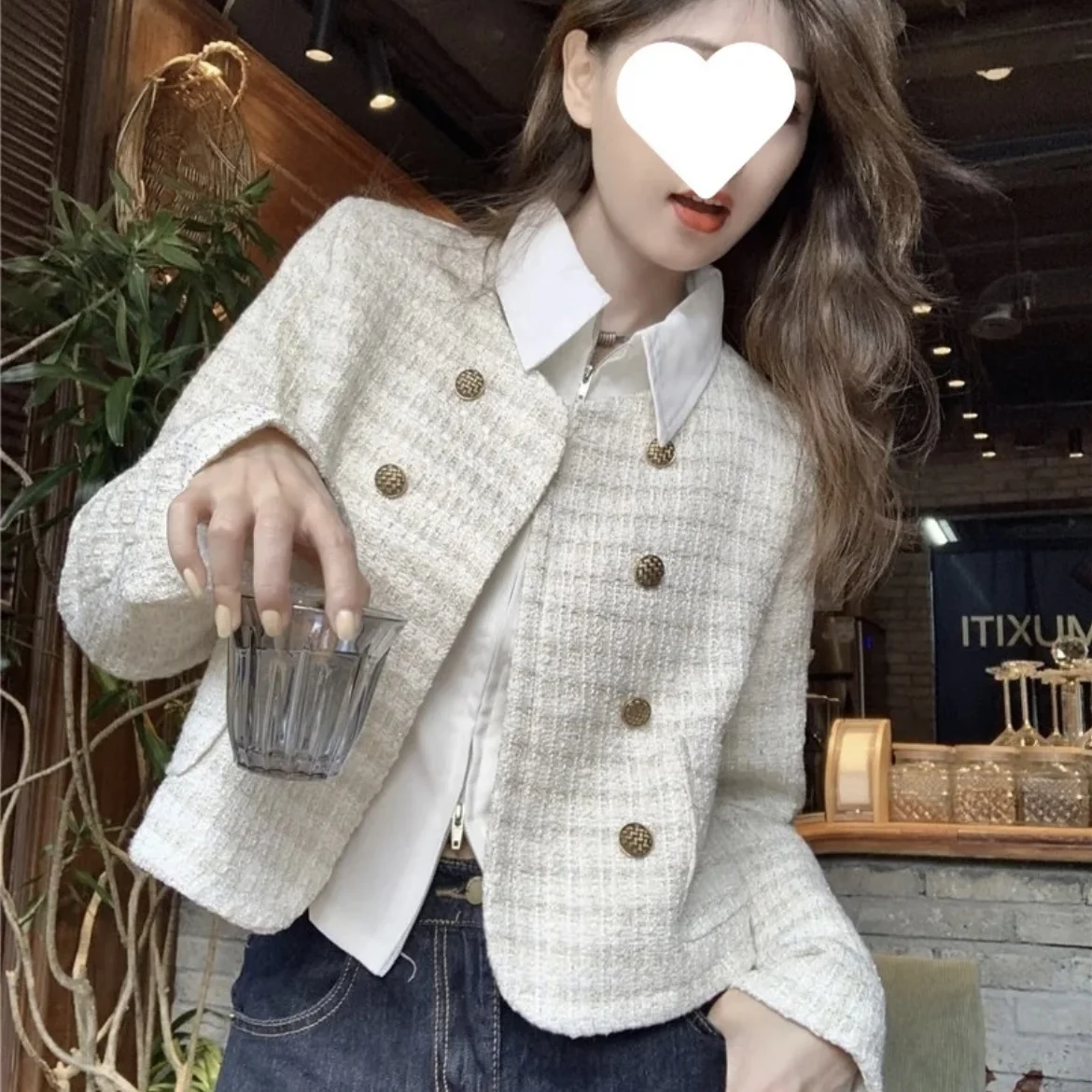 ort Mantel Jaet Damen Faion Design Herbst 2025, Tweed Long Sve, vielseitiges Top, trendiges Small Fraance Sle Strickpullover...