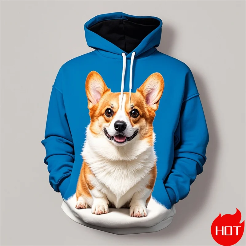 

Vintage 3D Cute Animal Welsh Corgi Print New In Hoodies & Sweatshirts Fashion Corgi Lovers Streetwear Hooded Hoody Mens Clothing