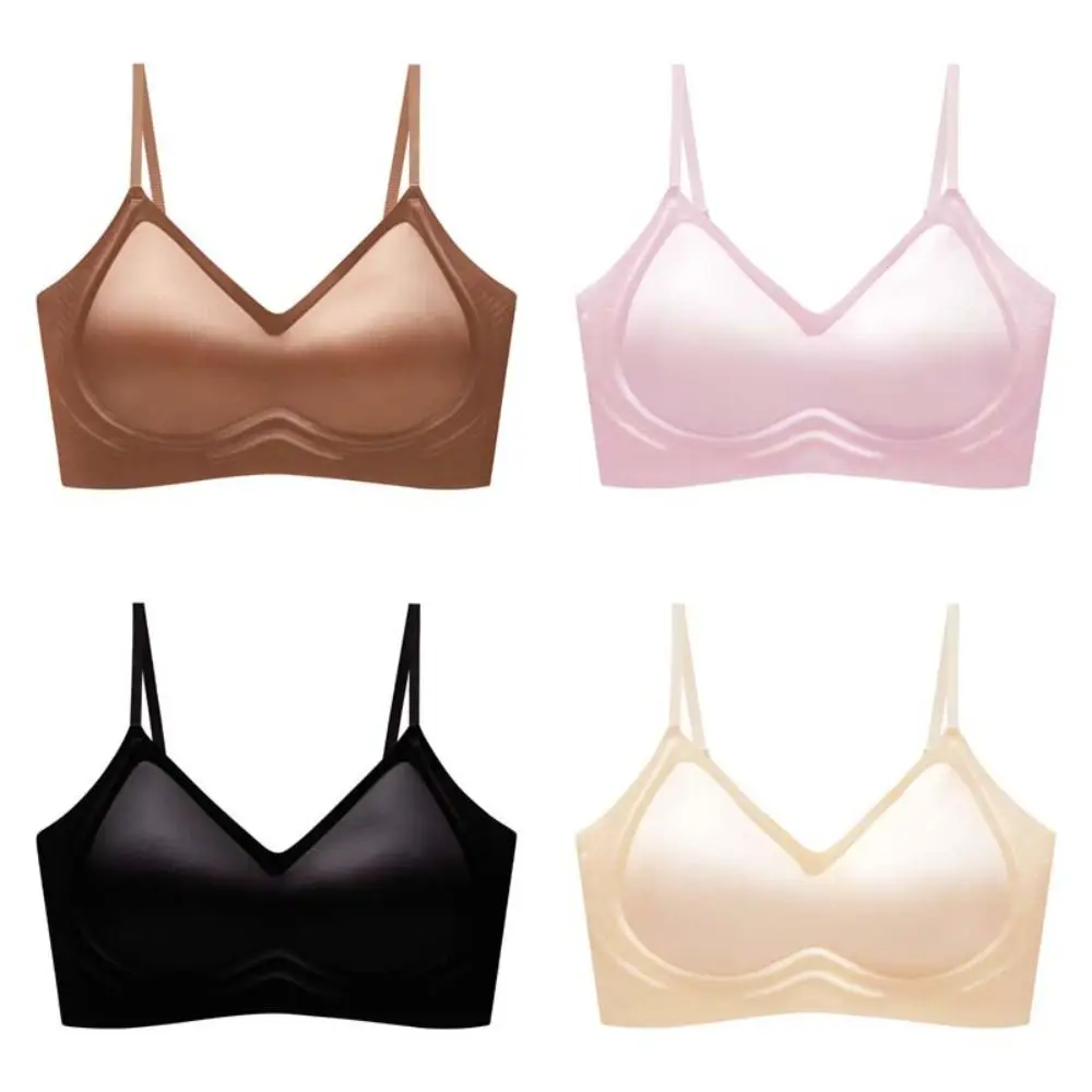 Soutien-gorge en Satin sans fil, décolleté en V profond, ajusté, Anti-affaissement, réglable, antichoc, Push Up, sous-vêtements pour filles et femmes