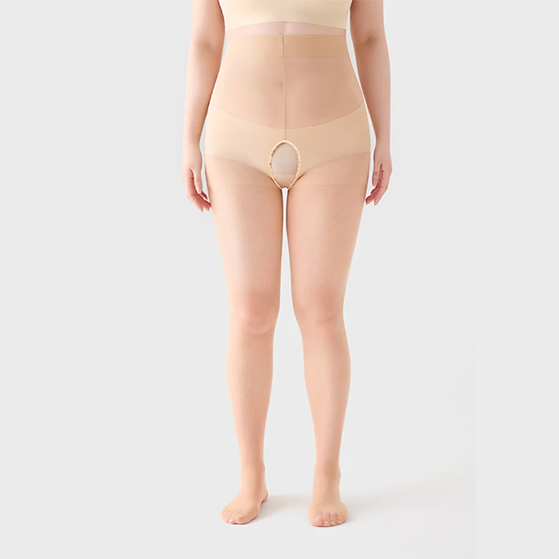Celana Ketat Tanpa Tali Tipis Ukuran Besar untuk Wanita Selangkangan Terbuka 20D Pantyhose Atasan Kontrol Pinggang Tinggi Ultra Tipis dengan Jari Kaki Diperkuat