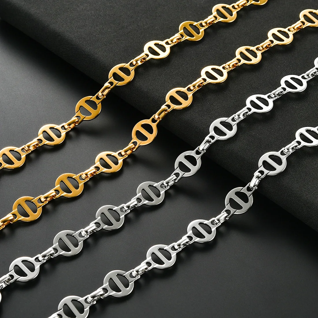 10.5mm Stainless Steel Chunky Hip Hop Coffee Bean Chains Men Women Gold Silver Choker Pig Nose Necklace Wholesale view 6