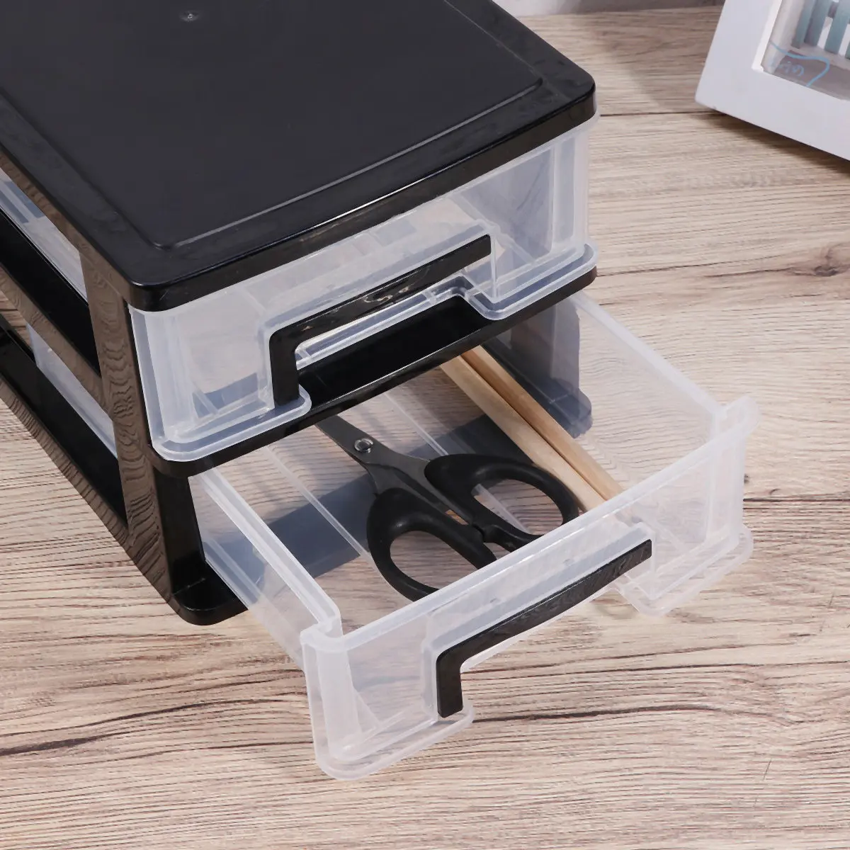 

Two-Layer Drawer Type Storage Box Transparent White Black Portable Desktop Organizer Sundries Holder Plastic Organizer