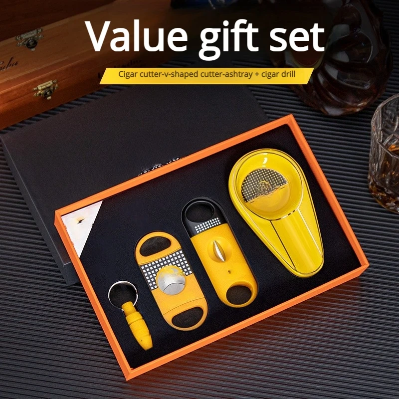 

Premium Stainless Steel Cigar Cutter Set Sharp V-Shaped Flat Cutter And Drill - Premium Cigar Accessory Tool Kit