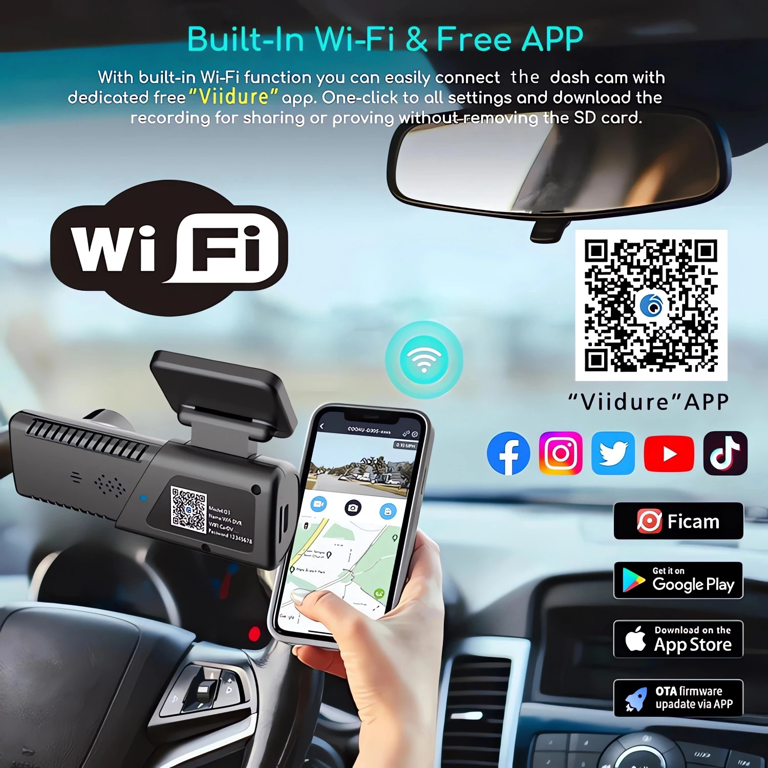 2K كاميرا أمامية 2560*1440P مسجل سيارة واي فاي كاميرا DVR للسيارة مسجل السيارة صندوق أسود مراقبة 24 ساعة رؤية ليلية فائقة #3