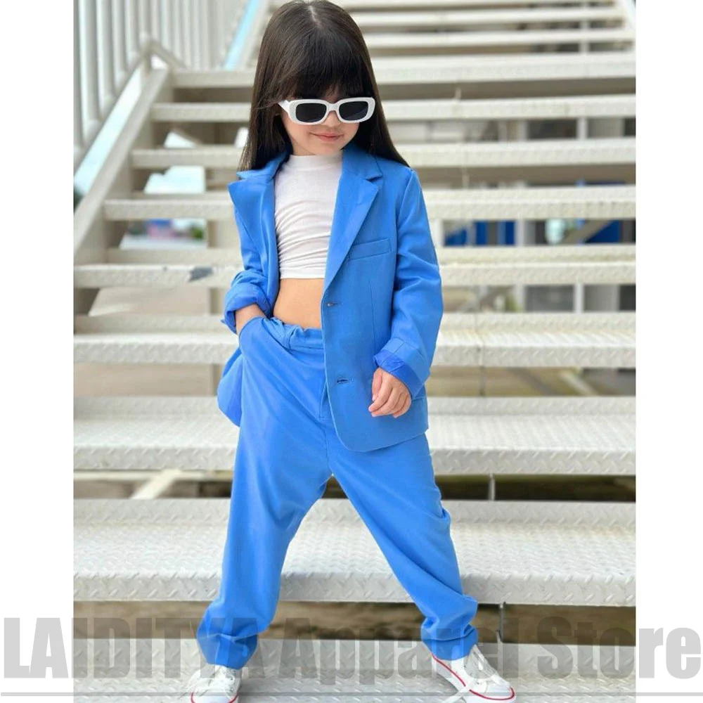 Girls Loose Blazer Pants Suit Fashion Kids Streetwear Outfit Birthday Photoshoot Casual Daily Party Outdoor Wear 2 Piece