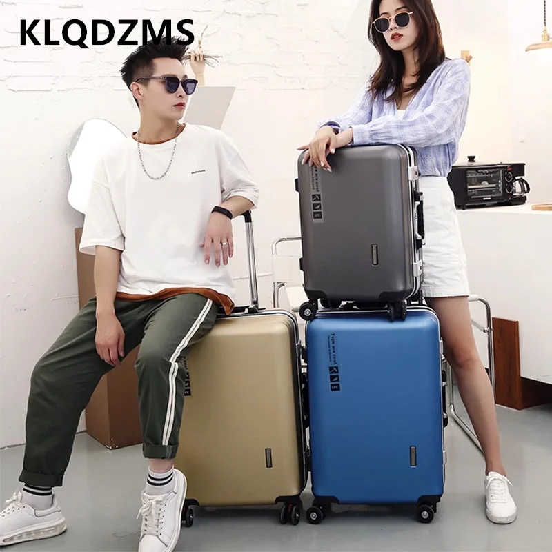 

KLQDZMS Business Suitcase Aluminum Frame Boarding Box Large Capacity Trolley Case Women's 20"22"24"26"28 Inch with Wheel Luggage
