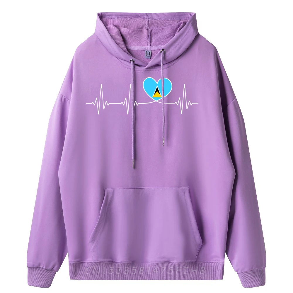 Saint Lucia Love Heartbeat St. Lucian Flag On Saint Lucia Black Hoodie Graphic Tees Men Long Sleeve Tee