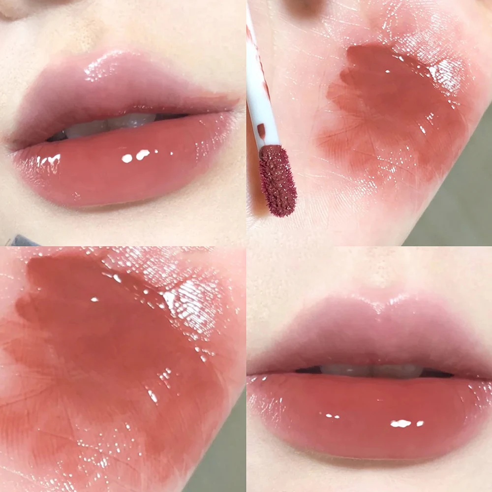 Mirror Water Lip Gloss Lip Glaze Transparent Glass Lip Oil Waterproof Liquid Lipstick Clear Tint Makeup and Bag Pendant