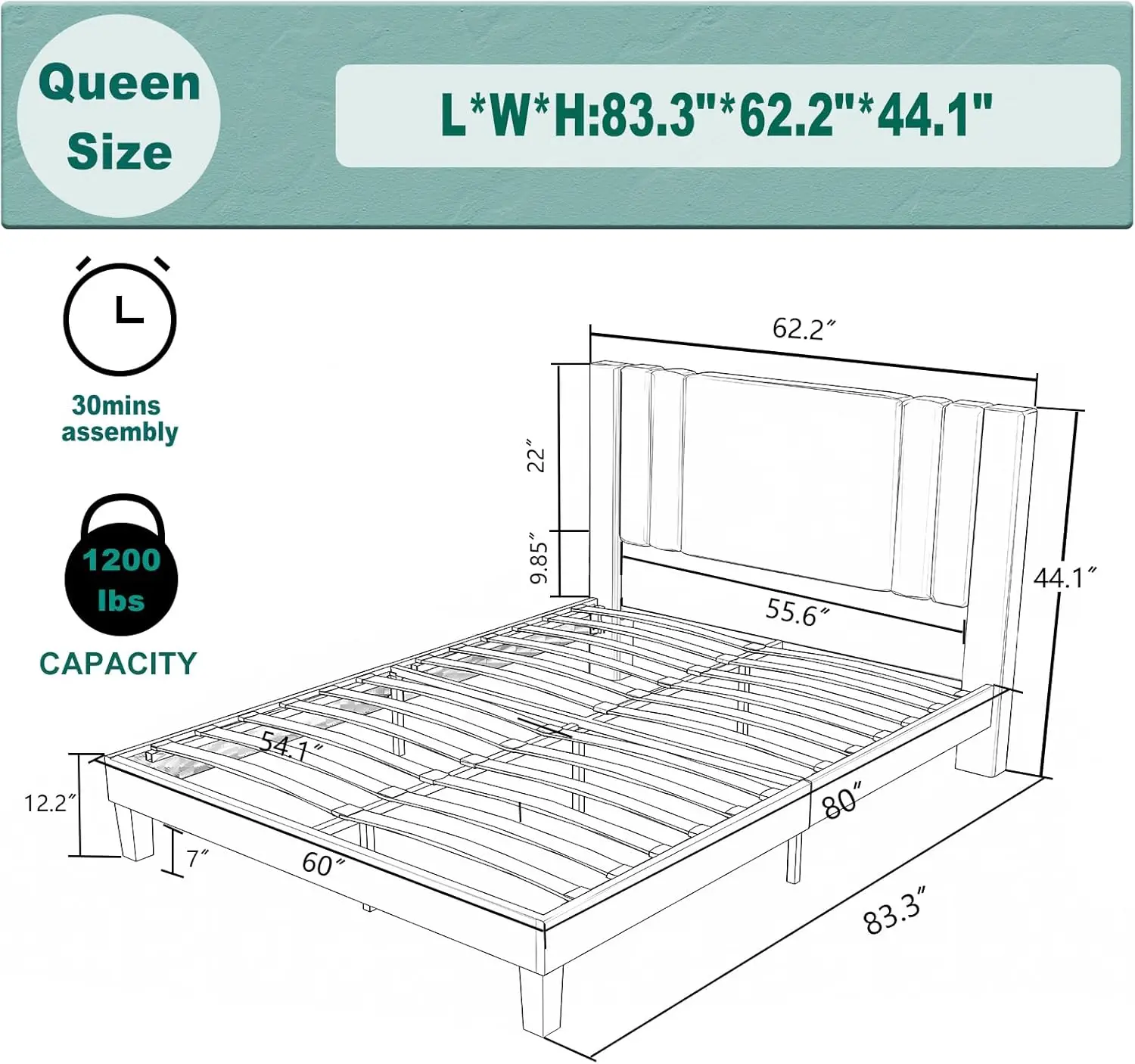 Queen Size Bed Frame, Linen Fabric Upholstered Platform with Headboard (Brown, Queen (U.S. Standard))