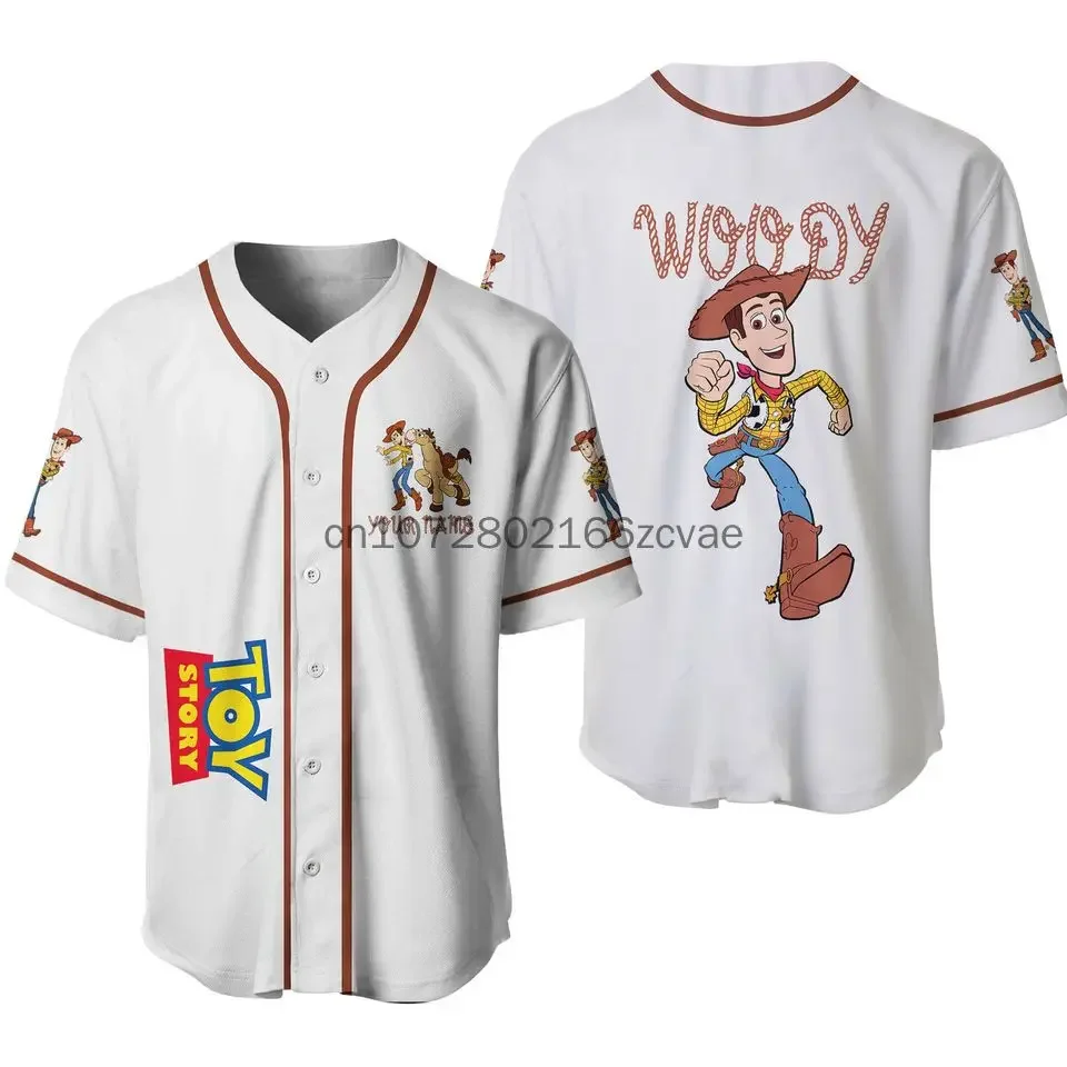 Disney Toy Story Woody Baseball Jersey Casual Men's Women's Button Up Short Sleeve Jersey Disney Baseball Jersey Fashion Top