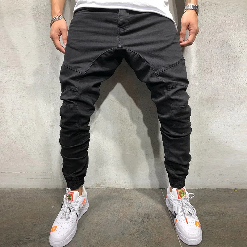 Pantalones de Hip Hop con cremallera lateral para hombre, pantalones Cargo de Color sólido, pantalones deportivos simples, pantalones de trabajo casuales, moda de otoño