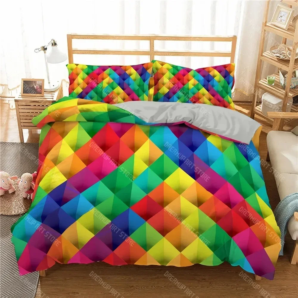 2026 3D Building Block Pattern Duvet Cover Set Boys Girls Bedroom Fun Brick Printing Bedding Set Geometric Rectangle Comforter C