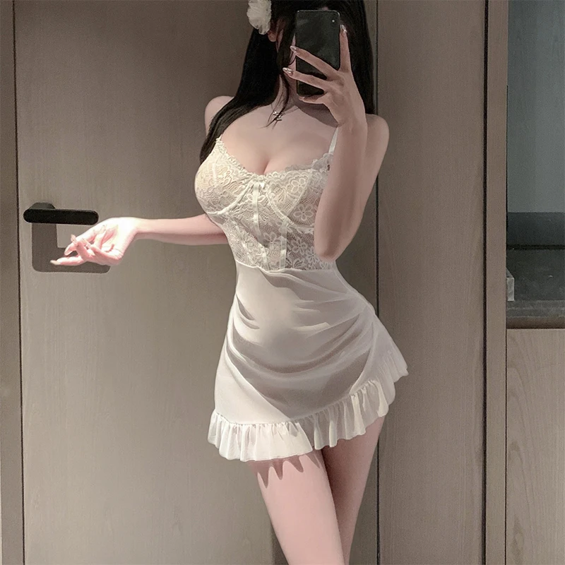

Сексуальное кружевное платье на бретельках в стиле Pure Desire, пижама-футляр, кружевная сетчатая домашняя ночная рубашка с запахом бедер