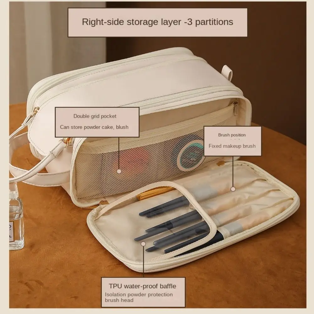 Nuova borsa cosmetica in pelle PU borse portaoggetti multifunzione impermeabili doppia cerniera strumento di archiviazione di grande capacità con