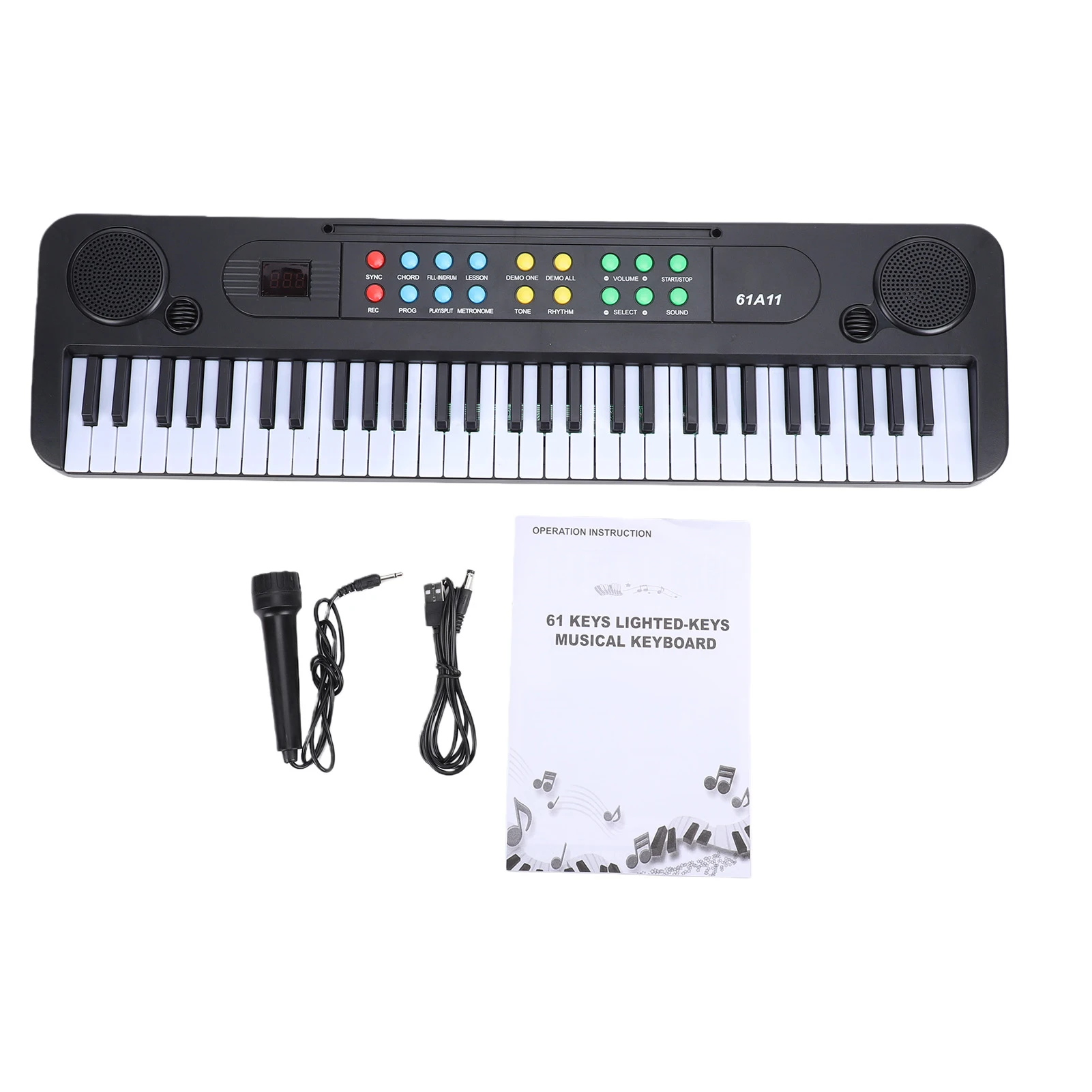 Clavier électronique portable 61 touches, piano 200 sons, 200 rythmes avec micro, mode d'apprentissage et métronome pou…