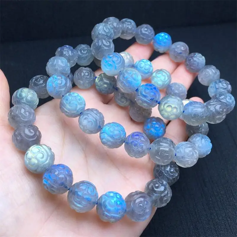 12MM Natural Gray Moon Agate Mosaic Bead Bracelet Fashion Crystal Quartz Gemstone Jewelry Reiki Healing Gift For Women 1pcs