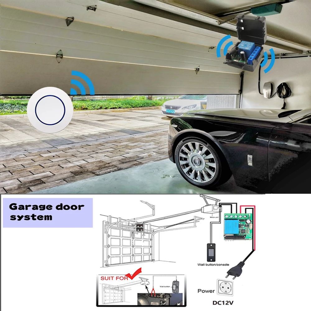 Interruttore di controllo remoto Wireless universale 433Mhz relè DC 12V 10A, Mini pulsante RF rotondo per luce/porta del Garage/serratura