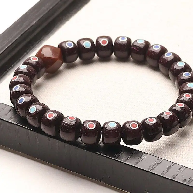 Natural Hainan Star Moon Bodhi Seed Cinnabar Inlaid Buddhist Prayer Beads Bracelets High Density Oily Polished for Girlfriends