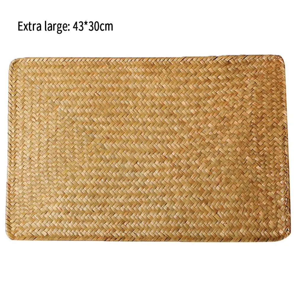 Handmade Woven Placemat Water Hyacinth Table Mat Square Hot Insulation Braided Mat Heat Resistant Anti-Skidding Wicker Woven Mat