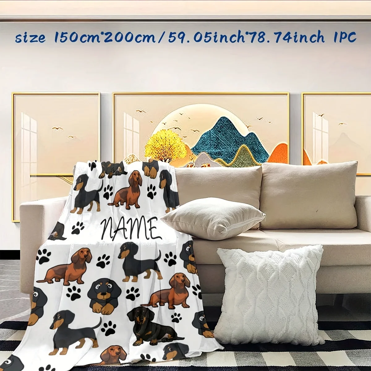 Name Customization Digital Printed Flannel Blanket Simple Cute Cartoon Dog Pattern Series Holiday Gift Office Living Room Sofa