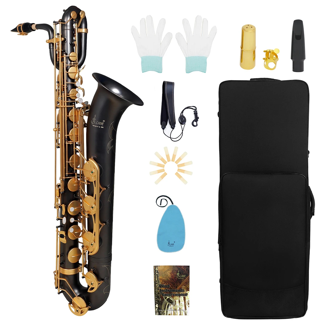High Quality Baritone Saxophone Eb Key Brass Body Shell Button Hand-carved Black Bass Sax With Bag Set