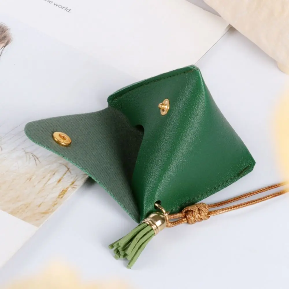 New Triangular Leather Coin Purse Portable Coin Change Storage Bag Snap Button Solid Color Wallet