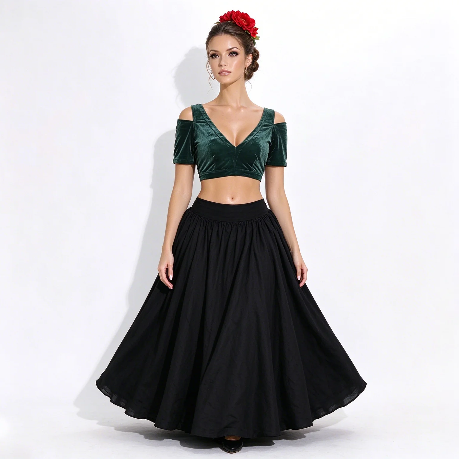 Belly Dance Velvet Top Short Drop Sleeve Tribal Choli Costume for Women CJJ39