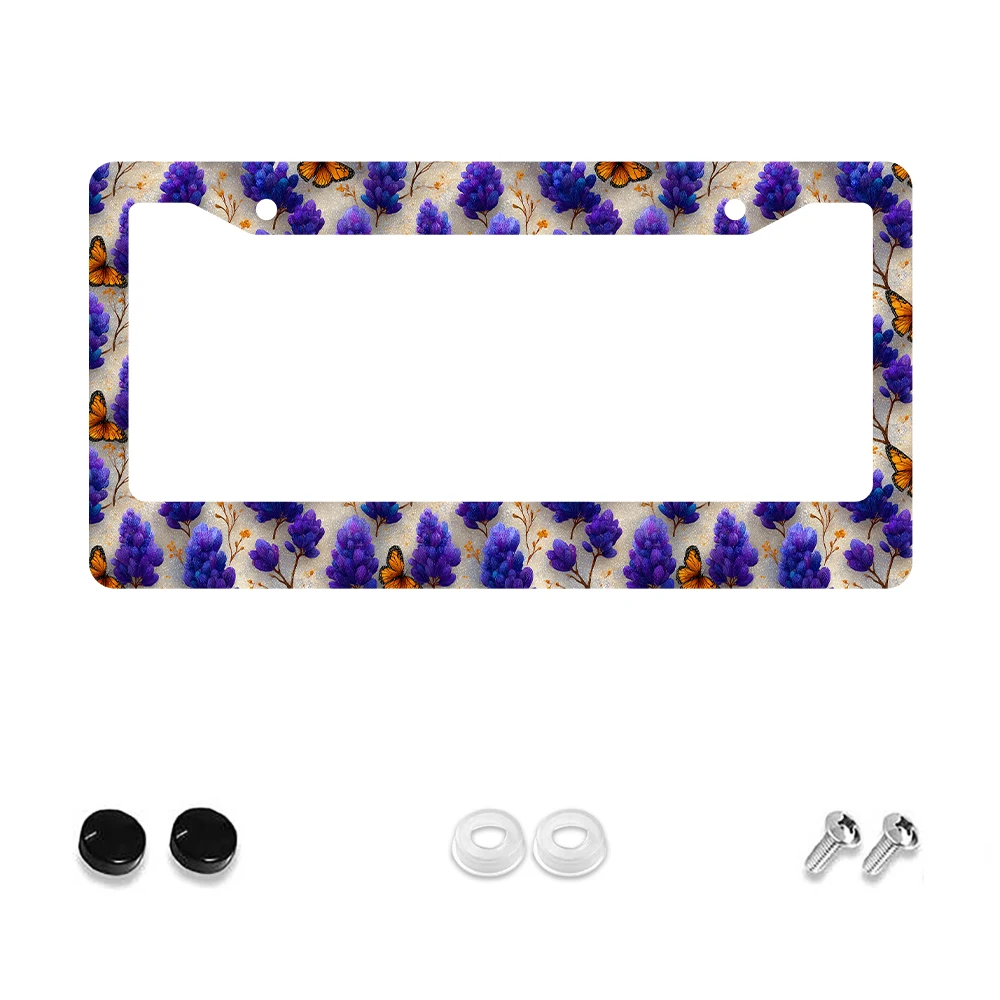 

1 шт., рамка номерного знака с фиолетовым цветком и бабочкой, 2 отверстия, алюминиевый материал, 6x12 дюймов, с набором винтов, ретро-роман