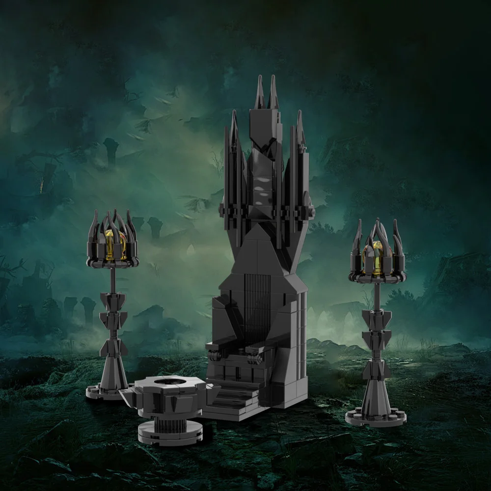 

Moc Saruman's Throne Model Building Blocks Rings Movie Scene Wizard Throne Black Lampstand Round Table Home Bricks Toy Gift