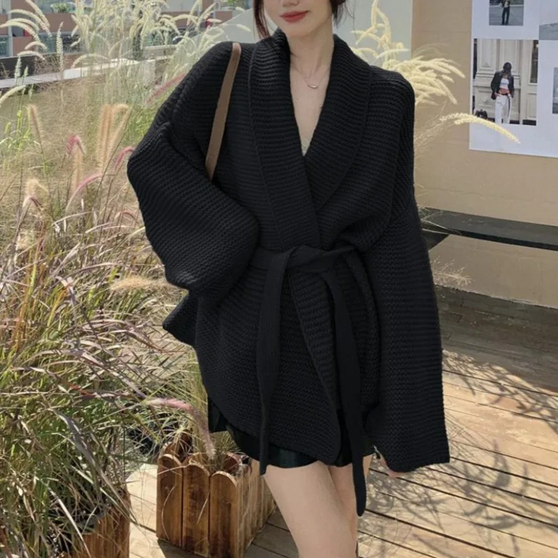 Cardigan Women V-neck Knitted Baggy Chic Lazy Style Minimalist Classic All-match Harajuku Korean Fashion Autumn Coats Popular