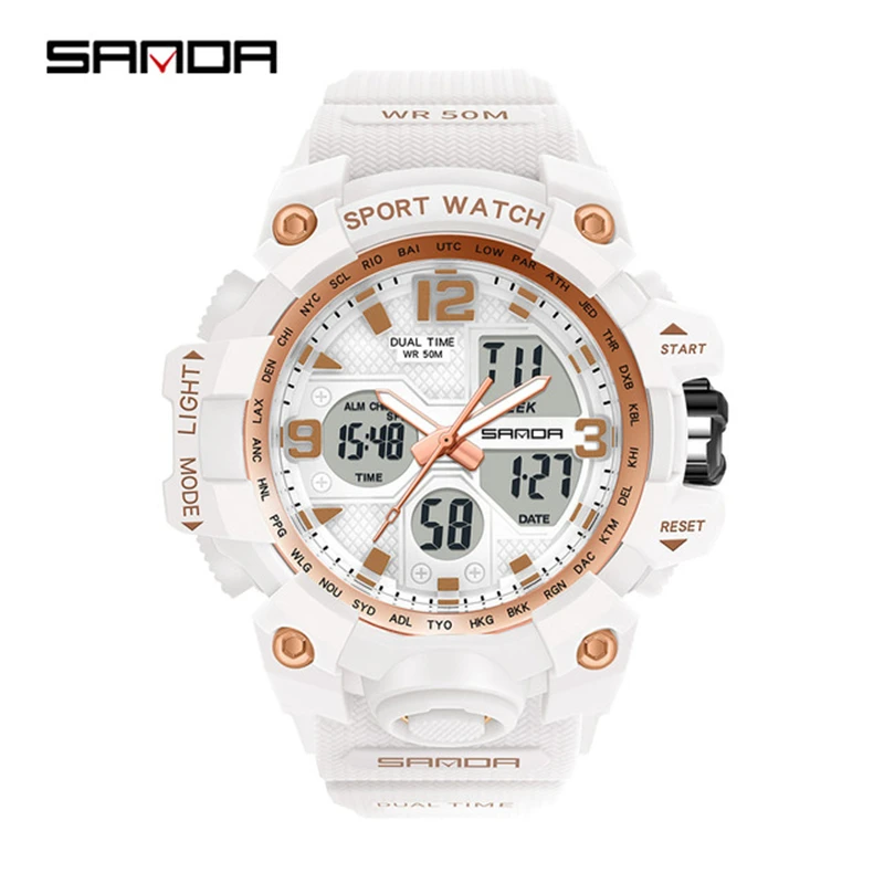 SANDA 6030 942 Luxury Digital Lover Watches Fashion Silicone Waterproof Clock Sports Electronic Couple Wristwatch For Men Women